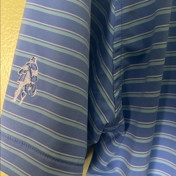 Peter Millar Light Blue Striped Polo Shirt golfing - Picture 5 of 6